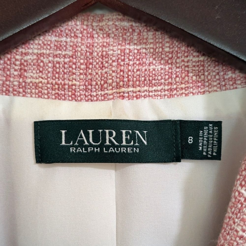 Lauren Ralph Lauren Pink Tweed Textured Shrunken Blazer 3/4 Sleeves - Size 8 - Picture 9 of 10